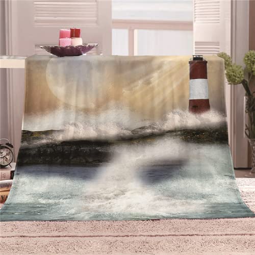 Flanell Mikrofaser Leuchtturm am Meer Weich und Warm Flanell Fleecedecke Wohndecke Couchdecke Sofadecke, Extra Flauschig und Plüsch Decke Sofaüberwurf Decke 180x200 von ZHHSJJ