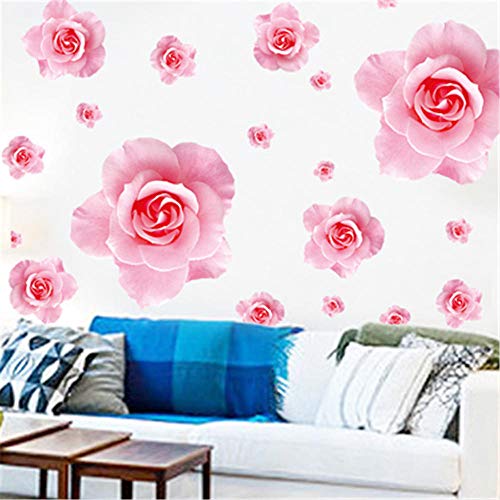 ZHIHAN Schlafzimmer Wandsticker rosa Rose Blumensticker für Wohnzimmerdekoration, groß, Wandsticker von ZHIHAN