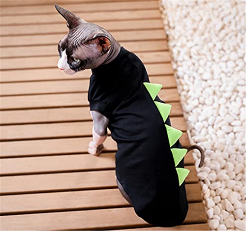 ZHIHAN Sphinx Katzenkleidung Haarlose Katze Devon Baumwolle Klimaanlage Kleidung Dinosaurier Kurzarm Niedlich Anti-Off, Schwarz, XL von ZHIHAN