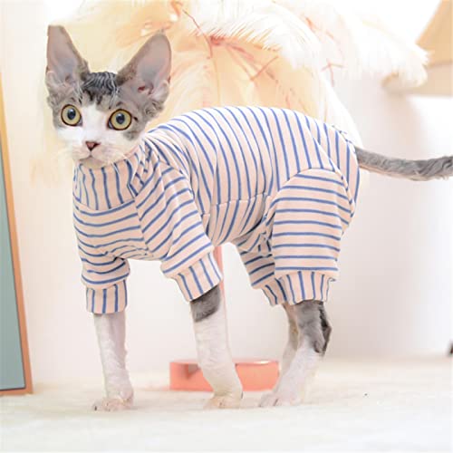 ZHIHAN Sphinx Katzenkleidung haarlose Katze Devon Stretch-Samthemd 3-farbig warme 4-beinige Kleidung, Blaue Streifen, L von ZHIHAN