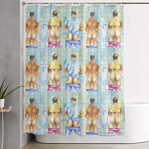 ZHIKAISS Erotischer Männlicher Mann Nackt Homosexuell Öffentliche Toilette Bad Duschvorhang Badezimmer Dekor Set für Badezimmer Wasserfest Polyester 66" x 72" Weiß Cartoon 100% Polyester 1 Stück von ZHIKAISS