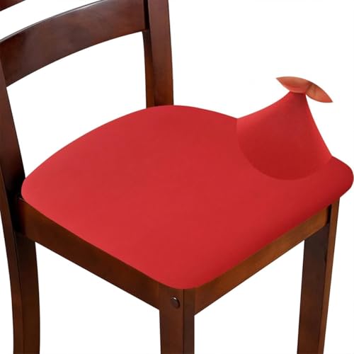 ZHILING Stretch-Stuhl-Sitzbezüge für Esszimmer, elastisch, Esszimmerstuhl-Sitzschutz, abnehmbar, waschbar, Stuhlhussen mit Bändern, Rot, 6 Stück von ZHILING