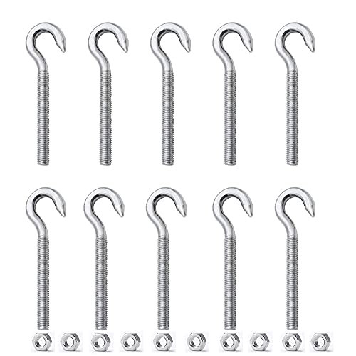 10 Pcs Schraubhaken Bolzen M6 Hakenschraube Bolzen mit 10 Nuss 304 Edelstahl Ring Haken Bolzen für Outdoor Indoor Hängen Zubehör von ZHIQIN