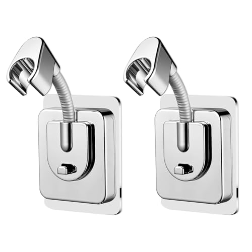 2 Stück Duschkopfhalterung Ohne Bohren Starke Selbstklebende Shower Head Holder Verstellbare Handbrause Halterung mit Silikon-Adapter Wandmontage Duschkopf Halterung Duschkopfhalter für Bad von ZHIQIN