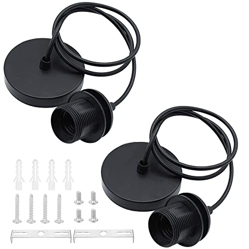 ZHIQIN 2 Pcs Lampenaufhängung E27 mit Schraubring Deckenanhänger Lampholder mit Deckenbefestigung mit 100cm Kabel Schwarz von ZHIQIN