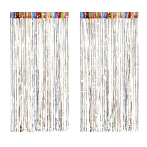 ZHIQIN 2 Pcs Mehrfarbig Fadenvorhang 200 x 100 cm Insektenschutz Türvorhäng Bunt Dekorative Fliegenvorhang Raumteiler Fliegenschutz Fadenvorhang Balkontür für Hochzeit Schaufenster Restaurant von ZHIQIN