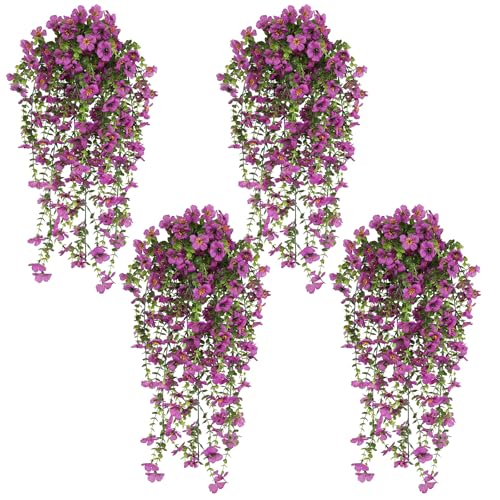 ZHIQIN 4 Stück Künstlich Hängende Blumen Kunstblumen Veilchen Hängend Hängepflanze uv Beständig Hängend Plastikblumen wie Echt für Heim Outdoor Hochzeit Garten Balkon Dekoration (Lila) von ZHIQIN