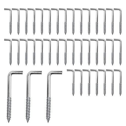 ZHIQIN 40 Stück M4 Schraubhaken Gerade Schlitz Hakenschraube L Haken Stahl Hakenschrauben Gerade für DIY Küchentasse Garten Blumenkorb Schlafzimmer Malerei, 40x14mm von ZHIQIN