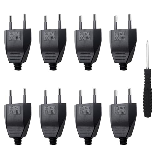 ZHIQIN 8 Stücke Eurostecker Flach Flacher Stecker mit Schraubendreher Stromstecker Flach (250V, 2.5A) Gelten Haushaltsgeräten Beleuchtungslampen Kleingeräten Steckdosen(Schwarz) von ZHIQIN