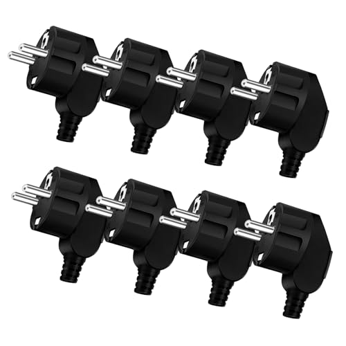 ZHIQIN Schuko Stecker 8 Stück Schukostecker Stromstecker 250v/16A Schutzkontaktstecker Bruchfest Langlebig mit Knickschutztülle Winkelstecker Aussen Wasserdicht Gummistecker für 7-11mm Kabel,Schwarz von ZHIQIN