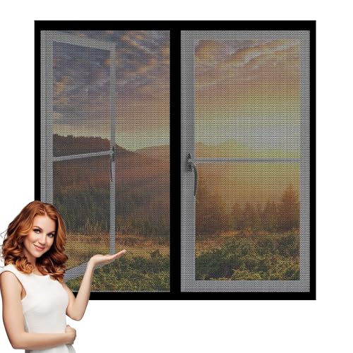 Magnet Fliegengitter Fenster 82 x 82 cm Insektenschutz Feines Undurchdringliches Gitter Ohne Bohren Einfach zu Montieren für Terrasse Schlafzimmer Usw., Schwarz von ZHIQXUE