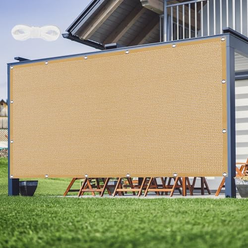 Sonnensegel Atmungsaktiv 440 x 530 cm Rechteckig Atmungsaktiv Sonnenschutz Windschutz Rechteckig mit Ösen Ohne Bohren mit Ösen Segeltuch für Balkon Terrasse, Sandgelb von ZHIQXUE