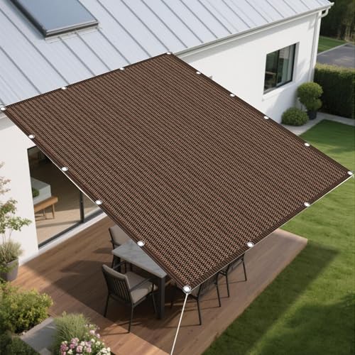 Sonnensegel Rechteckig 533 x 584 cm Rechteckig Atmungsaktiv Sonnenschutz Windschutz Pergola Ersatz Schattenabdeckung mit Spannseilen mit Ösen für Garten Balkon & Terrasse, braun von ZHIQXUE