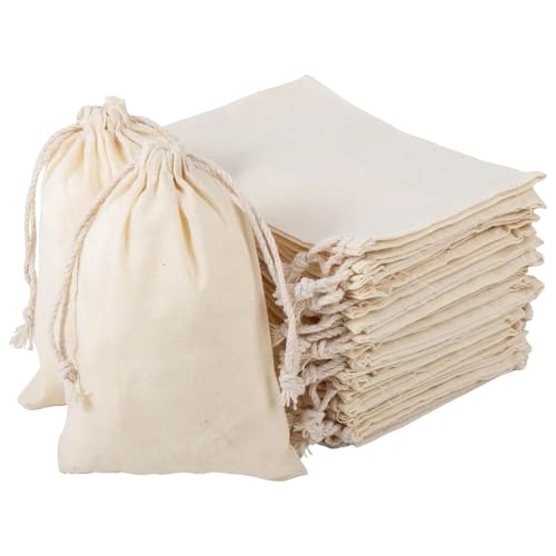 ZHITENG 30 Stück Baumwollsäckchen, 10 × 14 cm Stoffbeutel mit Kordelzug Baumwollbeutel Klein Wiederverwendbare Säckchen zum Befüllen Stoffsäckchen, für DIY Geburtstag Hochzeit Party Mitbringsel von ZHITENG