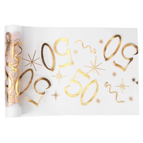 ZHITENG 50 Tischläufer zum Geburtstag, Tischläufer Rolle Gold 28 cm x 10 m Tischdecke Tischband Modern Table Runner Zuschneidbar Polyester Breite Party Tisch Glänzend Gold Deko, für Mann und Frau von ZHITENG