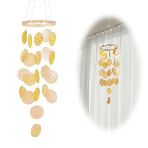ZHITENG Muschel Windspiele, Windspiel Garten Hängend Länge 73 cm Windspiele für Draußen Hängend Herrlicher Klang Handgefertigt Wind Chimes Klangspiel, für Balkone Fensterbänke Gärten Flure (Gelb) ZHITENG Muschel Windspiele, Windspiel Garten Hängend Länge 73 cm Windspiele für Draußen Hängend Herrlicher Klang Handgefertigt Wind Chimes Klangspiel, für Balkone Fensterbänke Gärten Flure (Gelb) von ZHITENG