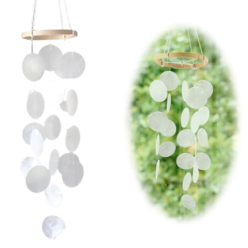 ZHITENG Muschel Windspiele, Windspiel Garten Hängend Länge 73 cm Windspiele für Draußen Hängend Herrlicher Klang Handgefertigt Wind Chimes Klangspiel, für Balkone Fensterbänke Gärten Flure (Weiß) von ZHITENG