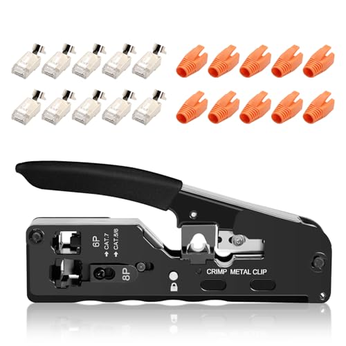 ZHITING Crimpzange Netzwerkstecker Set,Crimpzange rj45 mit 12*Cat 7 Cat6A Lan Stecker, netzwerk werkzeug set für RJ45 Stecker Cat7 Cat6A Cat5 Cat5e Cat6 Netzwerkstecker von ZHITING