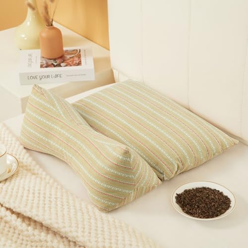 ZHIWEIKJ Buckwheat Neck Support Pillow Cervical Neck Cylinder Bolster Pillow,Buckwheat Hull Cervical Pillow Set 3D Stripes Bone Pillow Separable Design Soft Breathable for Pain Relief Better Sleep(G) von ZHIWEIKJ