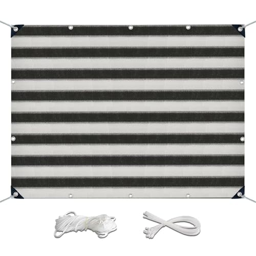 ZHIYIN Sichtschutz Netz 140x180cm, Leicht Transparent UV-Schutz Balkon Sichtschutz Stoff 160g/m² HDPE Schattierungsnetz Gewebe Netz für Den Gartenzaun, Grau-weiß Gestreift von ZHIYIN