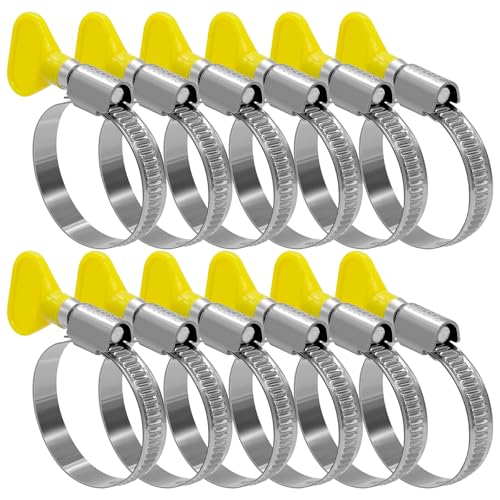 12 StüCk Schlauchschellen Edelstahl 25-40mm Verstellbar Pool Schellen Mit Flügelmutter Schelle Gelb Griff für Pool Waschmaschine Wasserrohr Gasrohr Garten Auto Kfz von ZHIYUQL