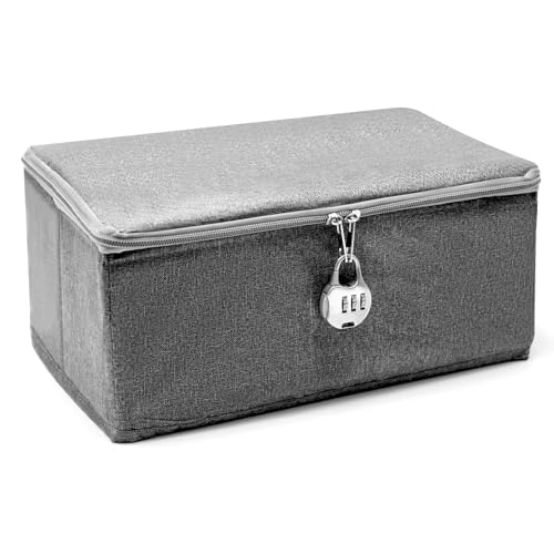 ZHIYUQL® Verschließbare Box Abschließbare Kiste, Faltbare Aufbewahrungsbox mit Deckel Stoff, Box mit Zahlenschloss, Kiste mit Schloss für Kleidung (30×20×14CM) von ZHIYUQL