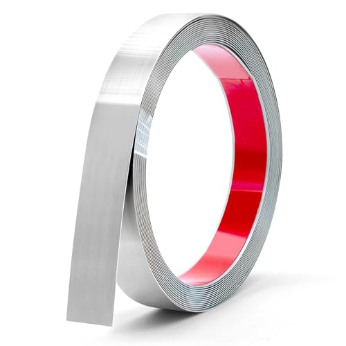 ZHIYUQL® Zierleisten Selbstklebend Zierleiste Silber Metallleiste Selbstklebend Blechstreifen Edelstahl Metallband Edelstahl Abziehen und Aufkleben für Spiegelrahmen, 6M × 20MM von ZHIYUQL