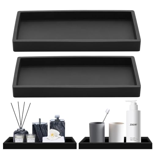 ZHIYUQL 2 Stück Badezimmer Tablett, Tablett Schwarz Silikon Deko Tablett Dekotablett Schminktisch Tablett Organizer für Waschtisch Badewanne Küchenspüle Toilette von ZHIYUQL