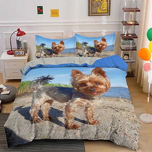 ZHIZAI BettwäSche 135x200 Blauer Yorkshire-Terrier Mikrofaser + 1 Kissenbezug 80x80cm - Mit Reisverschluss Flauschig Geeignet FüR Erwachsene Und Kinder von ZHIZAI