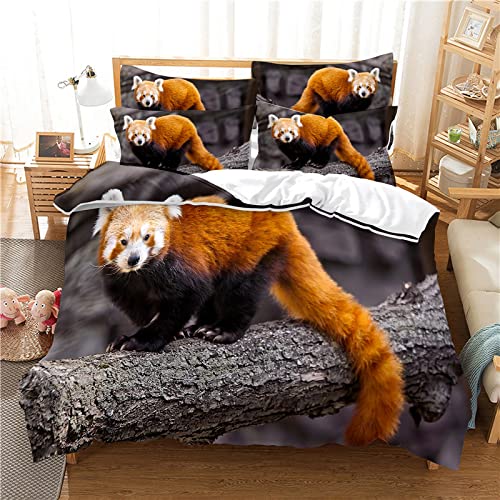 BettwäSche 180x200 Schwarzer Roter Panda Mikrofaser Bettwäsche Set + 2 Kissenbezug 80x80cm - Mit Reisverschluss Bettbezug - Geeignet FüR Erwachsene Und Kinder von ZHIZAI