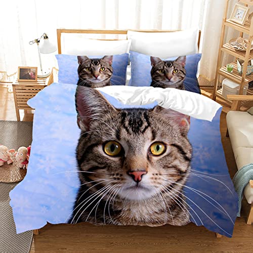ZHIZAI BettwäSche 140x200 Blau Getigerte Katze Mikrofaser Bettbezug + 1 Kissenbezug 80x80cm - Mit Reisverschluss Bettwaren & BettwäSche - Geeignet FüR Erwachsene Und Kinder von ZHIZAI