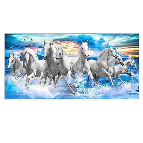 ZHJJD Acht Pferde Laufen im Meer Leinwand Bild Horizontale Wand Bilder Tierbilder Chinesischen Stil Gemäldewerk Wohnzimmer Schlafzimmer Dekor 50x100cm Kein Rahmen von ZHJJD