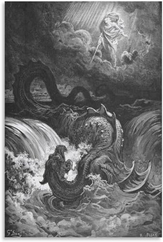 ZHJLUT Zerstörung des Leviathan von Gustave Dore Poster und Drucke Gustave Dore Leinwand Wandkunst Retro Malerei für Zuhause Bild Dekor 50x70cm Kein Rahmen von ZHJLUT