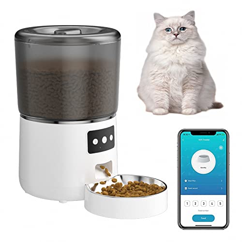 ZHJOPP WiFi Automatischer Futterautomat, Smart Katzen- und Hundefutterspender, 4 Liter Kleiner Katzen- und Hundefutterautomat mit App-Steuerung (White 4L) von ZHJOPP