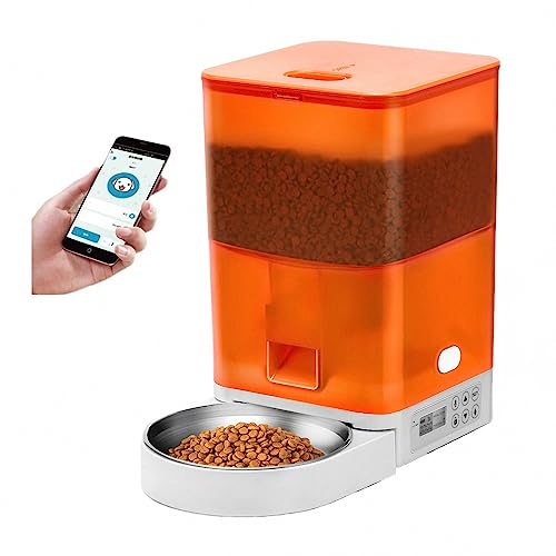 ZHJOPP WiFi Pet Feeder für Katzen und Hunde, 4-Liter-Smart-Futterautomat mit App-Steuerung und aufzeichnungsfähigen Mahlzeitenrufen (Orange) von ZHJOPP