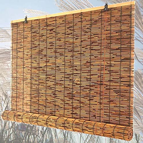 Retro Carbonization Natural Bambusrollo Schilf Vorhang,Rollo Bambus Für Fenster,Sichtschutz Sonnenschutz Bambus Rollos Jalousien,für Terrasse/Garten/Balkon/Küche,110x160cm/43.3x63in(WxH) von ZHJSHOU