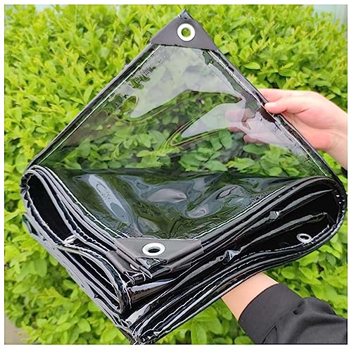 ZHJSHOU Schwarz Abdeckplane Transparente Plane mit ösen, PVC 400 g/m² Regenplane Zeltplane Faltbar Wasserdicht für Gartenmöbel Balkon,Kältebeständig Regenfest Frostschutzmittel,0.8x2.8m von ZHJSHOU
