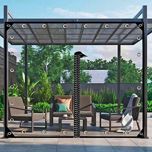 Wasserdicht Plane Transparent,0.35mm Schwarz Pergola Vorhang Windschutz Tarp mit ösen für Terrasse, Pavillon, Terrassen, Windschutz, AußEnbereich,mit 1 Reißverschlüssen(Size:2x6m) von ZHJSHOU