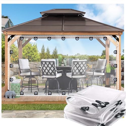 ZHJSHOU Plane Wasserdicht Transparent mit Ösen 2.3x2.3m,0.35mm PVC Abdeckplane Transparent Zeltplane Faltbar Wetterfeste Tarp für Außenbereich Pavillon Terrassen Garten Möbel Staubdicht von ZHJSHOU