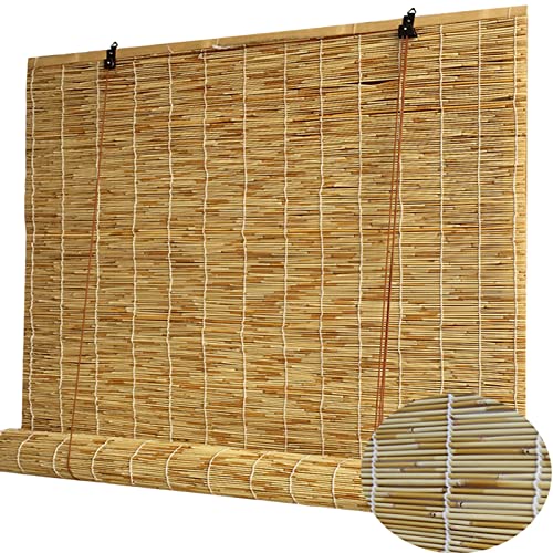 ZHJSHOU Retro Outdoor Bambusrollo Schilf Vorhang, Natural Rollo Sichtschutz Garten Bambus Rollos Jalousien, Handgewebt Schilfrohrvorhang für Terrasse Balkon Küche,50x100cm/19.7x39.3in(WxH) von ZHJSHOU