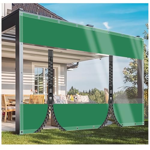 ZHJSHOU Transparente Abdeckplane mit Ösen 2,4mx3,4m Plane Wasserdicht,560g/m² Terrasse Plane transparent mit 2 Reissverschluss Windschutz Regenplane für pavillon Gartenplane Pflanzen Balkon von ZHJSHOU