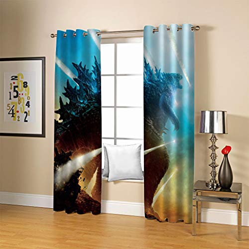 ZHKN Vorhänge Godzilla Muster Wärmeisolierte Weiche Polyester Vorhänge Top Ösen Fenster Behandlungen Verdunkelungs Vorhänge Für Heimdekoration 150X166CM von ZHKN