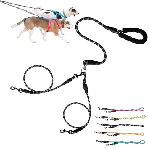Double Bungee Leash - 1st Step Training Tool, 360° Swivel No Tangle Free Double Bungee Dog Leash for Two Dogs, Shock Absorbing Rope with Padded Handles for Large Medium Dogs (Blue,L(1.2+1.0cm)) von ZHKVAG
