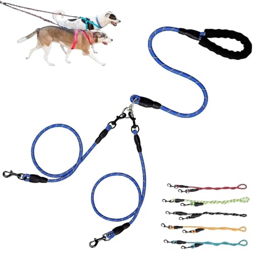 Double Bungee Leash - 1st Step Training Tool, 360° Swivel No Tangle Free Double Bungee Dog Leash for Two Dogs, Shock Absorbing Rope with Padded Handles for Large Medium Dogs (Dark Blue,L(1.2+1.0cm)) von ZHKVAG