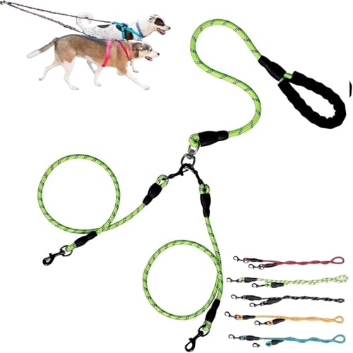 Double Bungee Leash - 1st Step Training Tool, 360° Swivel No Tangle Free Double Bungee Dog Leash for Two Dogs, Shock Absorbing Rope with Padded Handles for Large Medium Dogs (Green,L(1.2+1.0cm)) von ZHKVAG