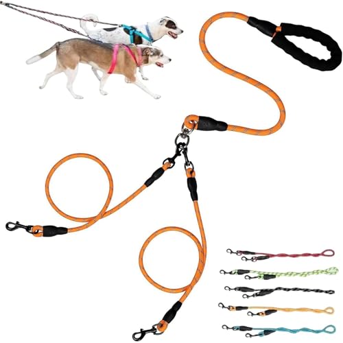 Double Bungee Leash - 1st Step Training Tool, 360° Swivel No Tangle Free Double Bungee Dog Leash for Two Dogs, Shock Absorbing Rope with Padded Handles for Large Medium Dogs (Orange,L(1.2+1.0cm)) von ZHKVAG