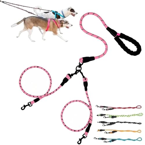 Double Bungee Leash - 1st Step Training Tool, 360° Swivel No Tangle Free Double Bungee Dog Leash for Two Dogs, Shock Absorbing Rope with Padded Handles for Large Medium Dogs (Pink,L(1.2+1.0cm)) von ZHKVAG