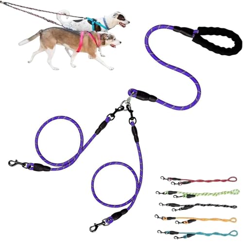 Double Bungee Leash - 1st Step Training Tool, 360° Swivel No Tangle Free Double Bungee Dog Leash for Two Dogs, Shock Absorbing Rope with Padded Handles for Large Medium Dogs (Purple,M(1.0+0.8cm)) von ZHKVAG