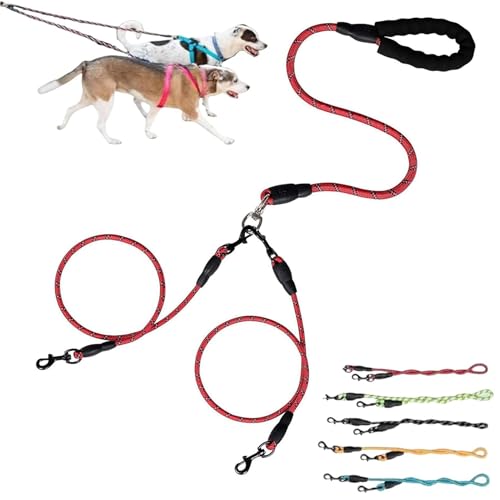 Double Bungee Leash - 1st Step Training Tool, 360° Swivel No Tangle Free Double Bungee Dog Leash for Two Dogs, Shock Absorbing Rope with Padded Handles for Large Medium Dogs (Red,L(1.2+1.0cm)) von ZHKVAG