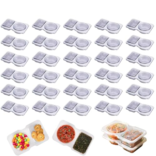 ZHKVAG Reusable Snack Containers, Snack Pack Container, Reusable Snack Packs 2 Compartments, Mini Snack Containers 2 Compartment with Lids, Double Compartment Condiment Snack Container (30Pcs) von ZHKVAG
